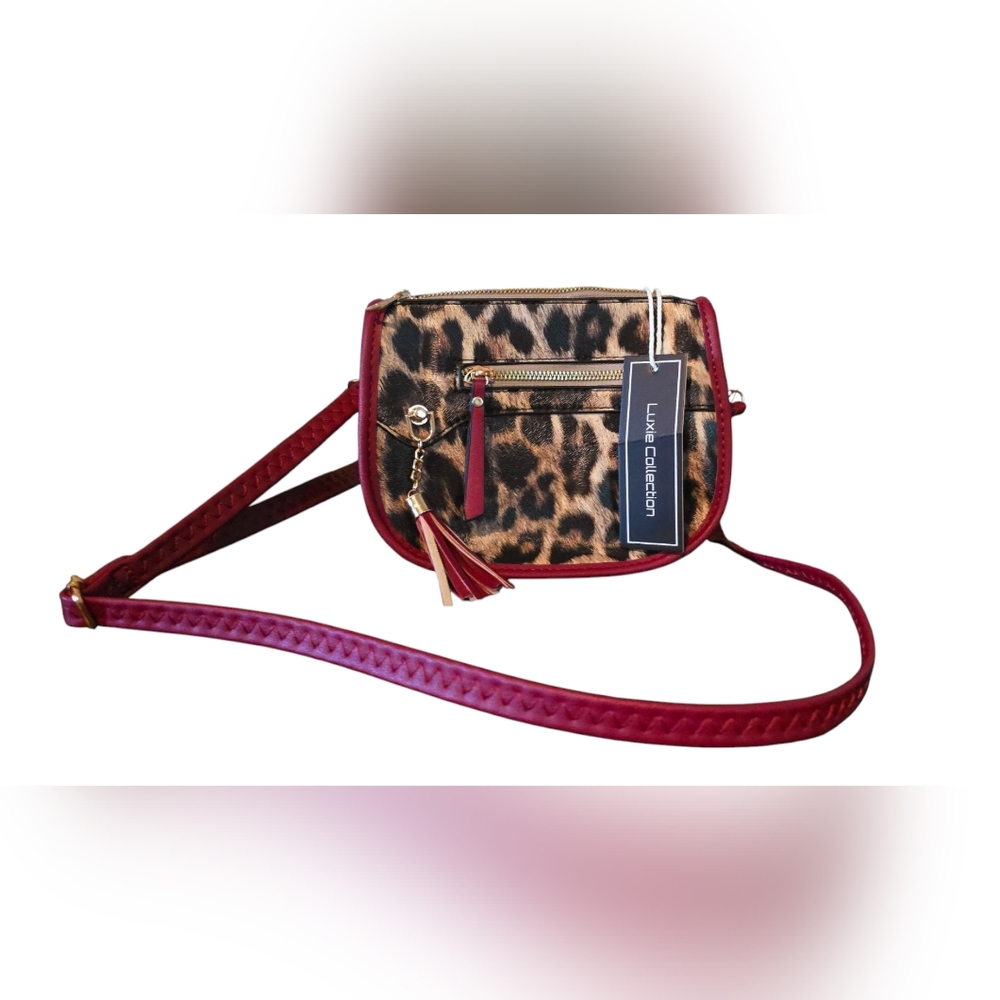 LUXIE COLLECTION Leopard Print Crossbody Bag - Red and Brown